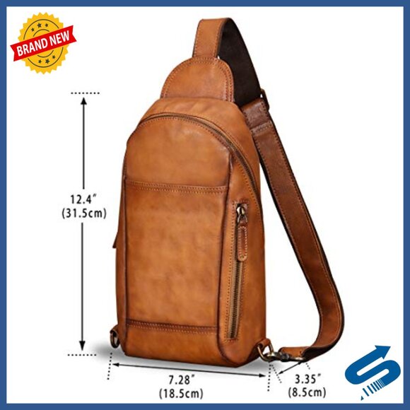 Genuine Leather Sling Backpack Crossbody Bag Adjustable Shoulder Strap Vintage